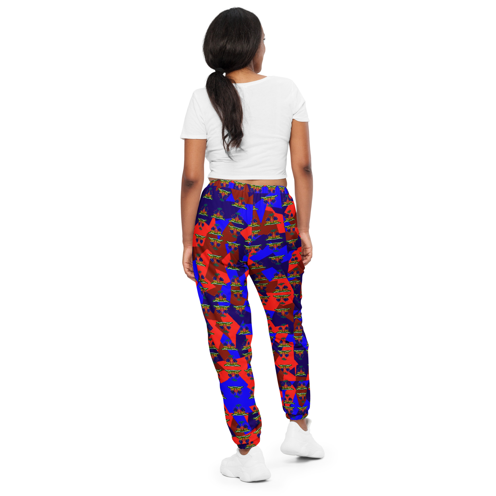 Unisex Track Pants – Haiti Emblem Geo Print | Lightweight Water‑Resistant Streetwear