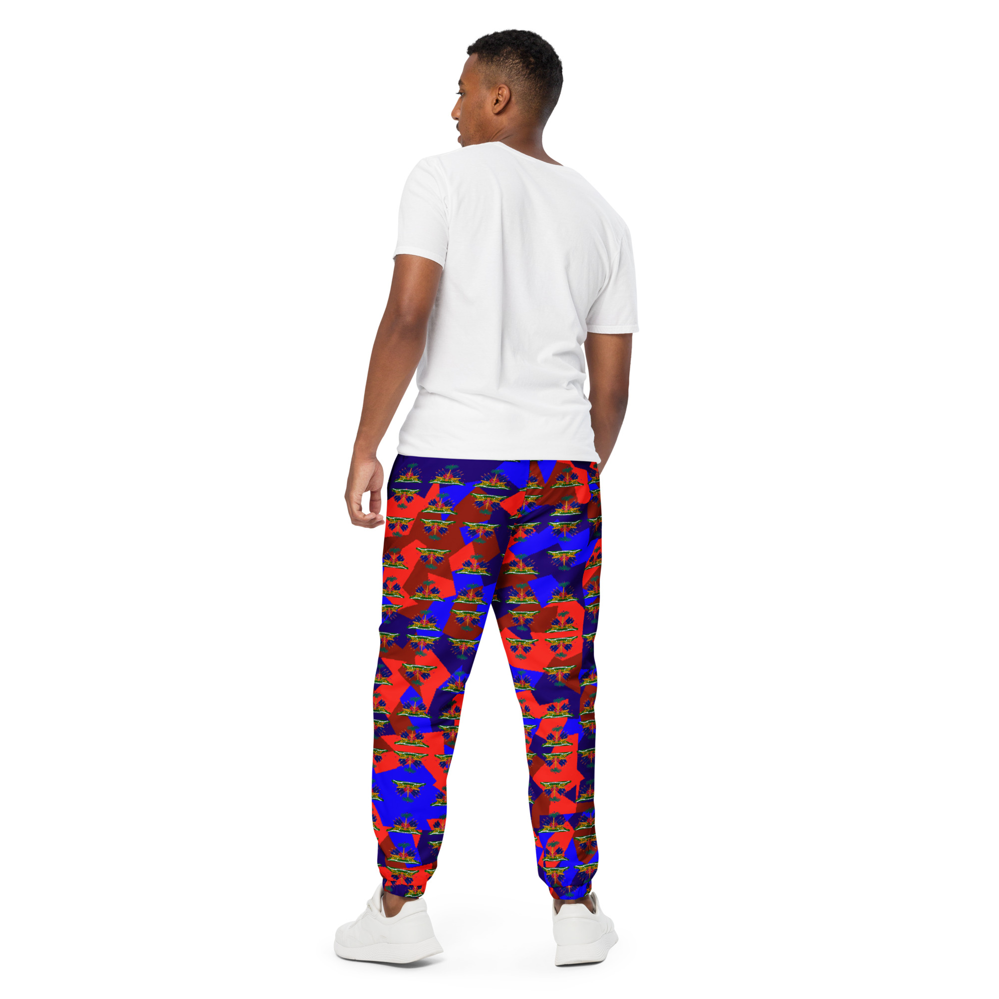 Unisex Track Pants – Haiti Emblem Geo Print | Lightweight Water‑Resistant Streetwear