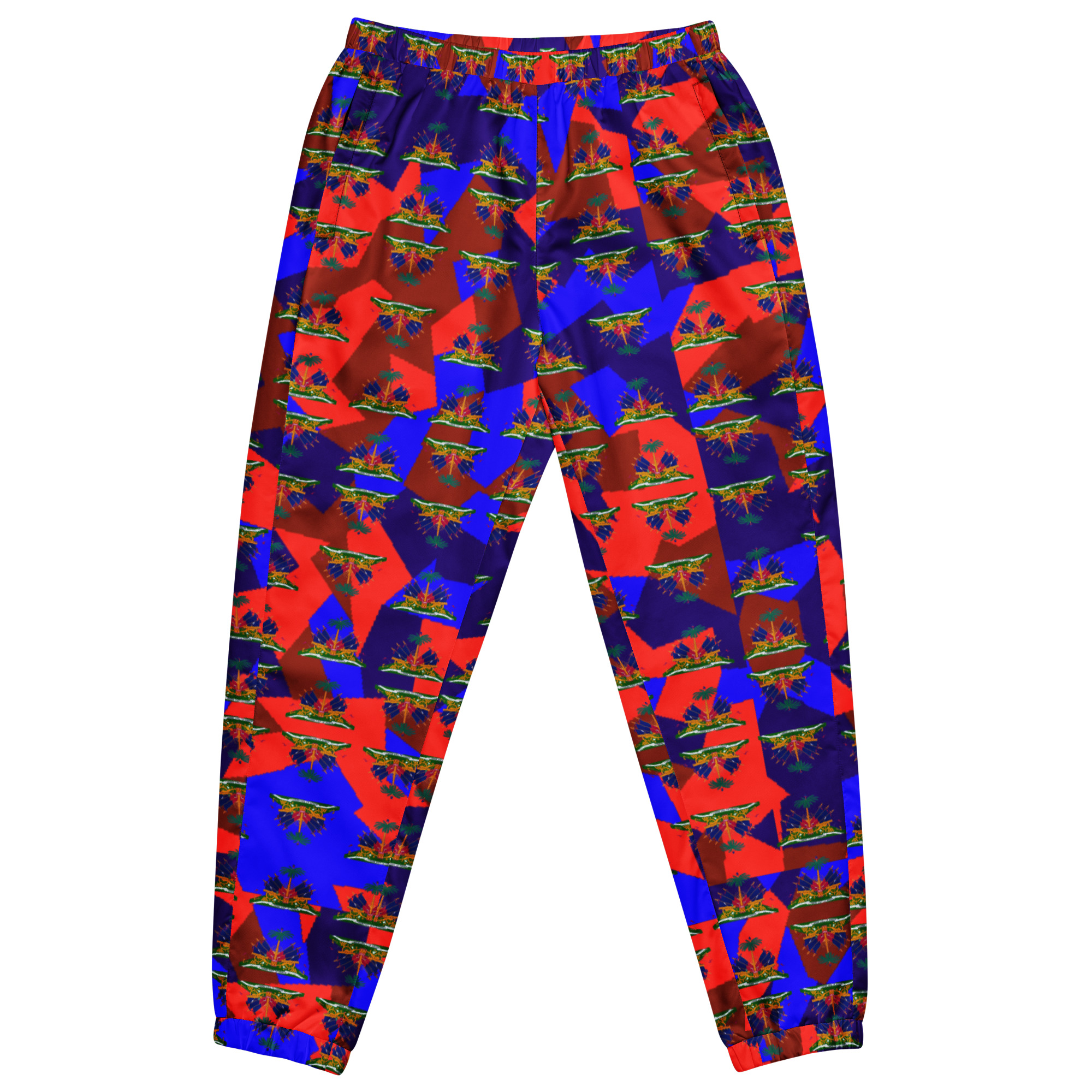 Unisex Track Pants – Haiti Emblem Geo Print | Lightweight Water‑Resistant Streetwear