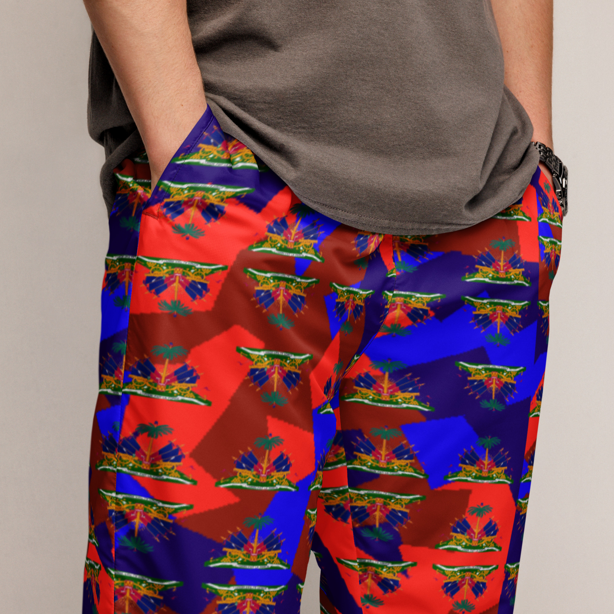 Unisex Track Pants – Haiti Emblem Geo Print | Lightweight Water‑Resistant Streetwear - Image 4