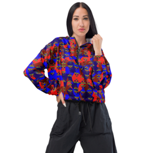 Women’s Cropped Windbreaker – Haiti Emblem Geo Print | Waterproof Lightweight Jacket