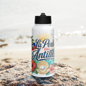 Haiti La Perle Des Antilles Stainless Steel Water Bottle with Straw Lid