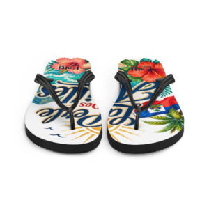 Easy, lightweight flip-flops made for vacation, beach days, and Haitian pride. The Haiti La Perle Des Antilles design adds bold island energy to your warm-weather essentials.