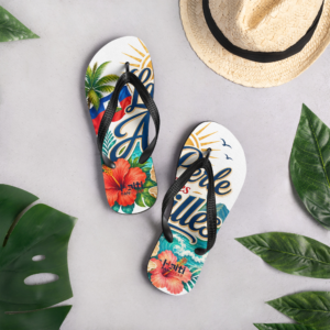 Easy, lightweight flip-flops made for vacation, beach days, and Haitian pride. The Haiti La Perle Des Antilles design adds bold island energy to your warm-weather essentials.
