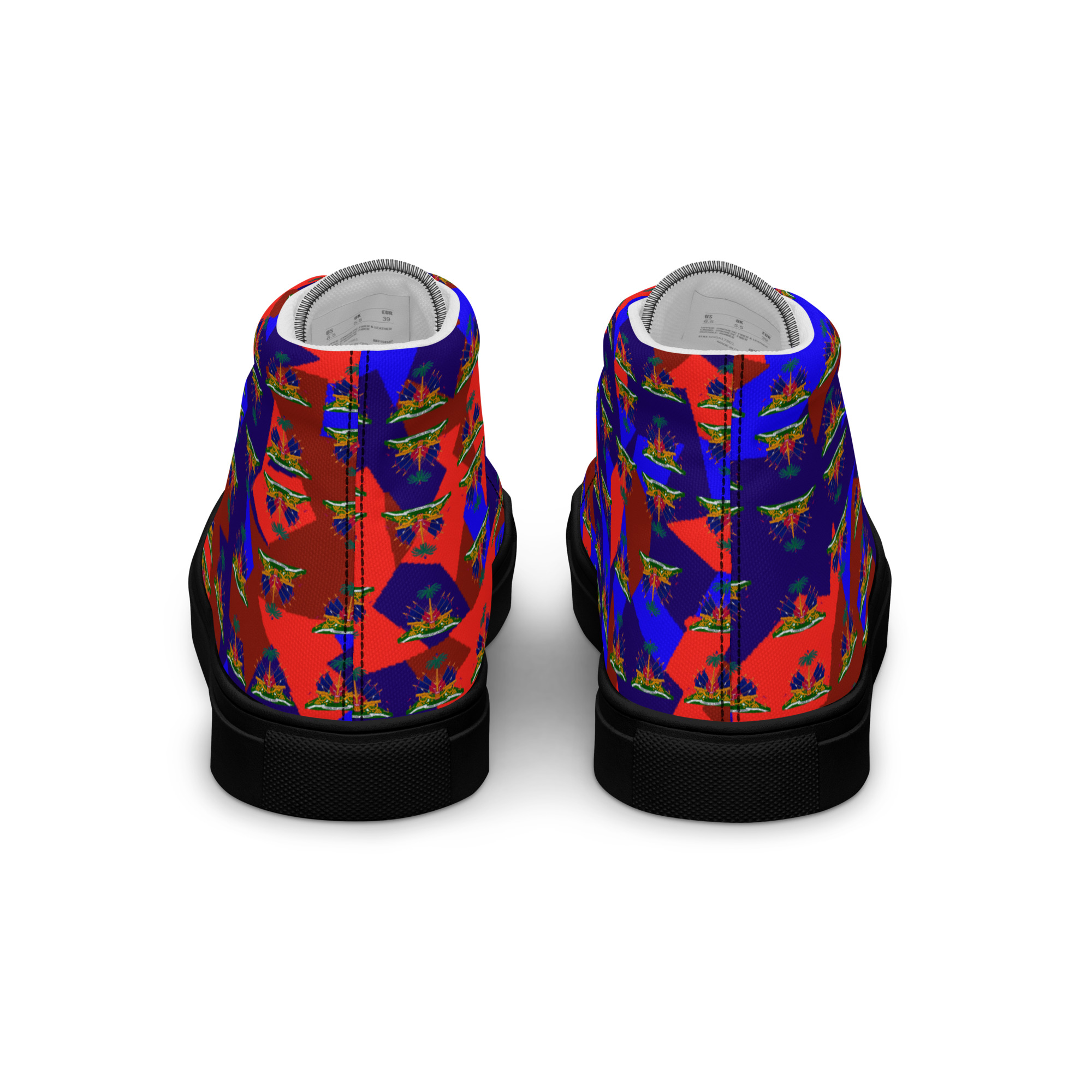 Haiti Emblem Geo Print Women’s High Top Canvas Shoes | Haitian Pride Streetwear - Image 15