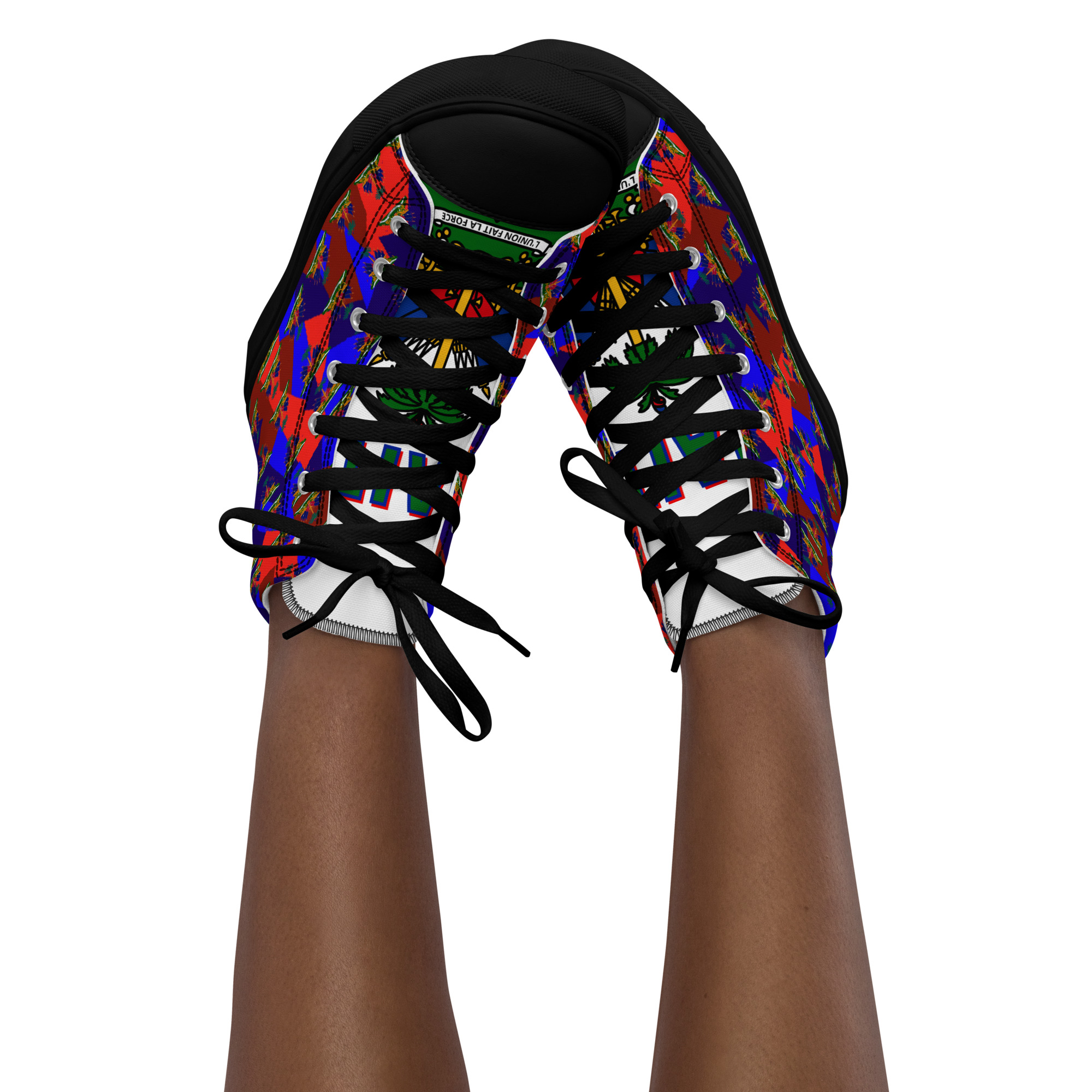 Haiti Emblem Geo Print Women’s High Top Canvas Shoes | Haitian Pride Streetwear - Image 5
