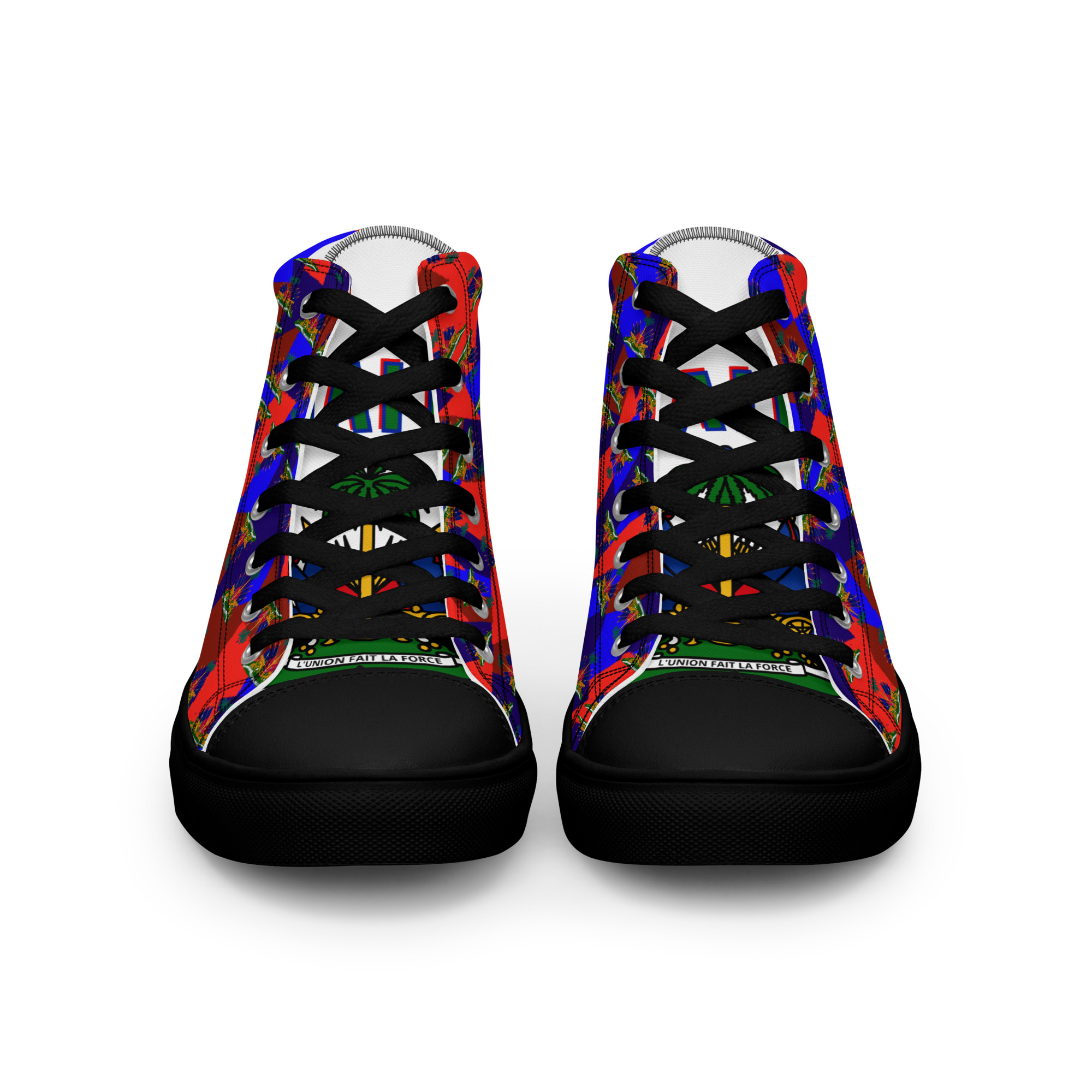 Haiti Emblem Geo Print Women’s High Top Canvas Shoes