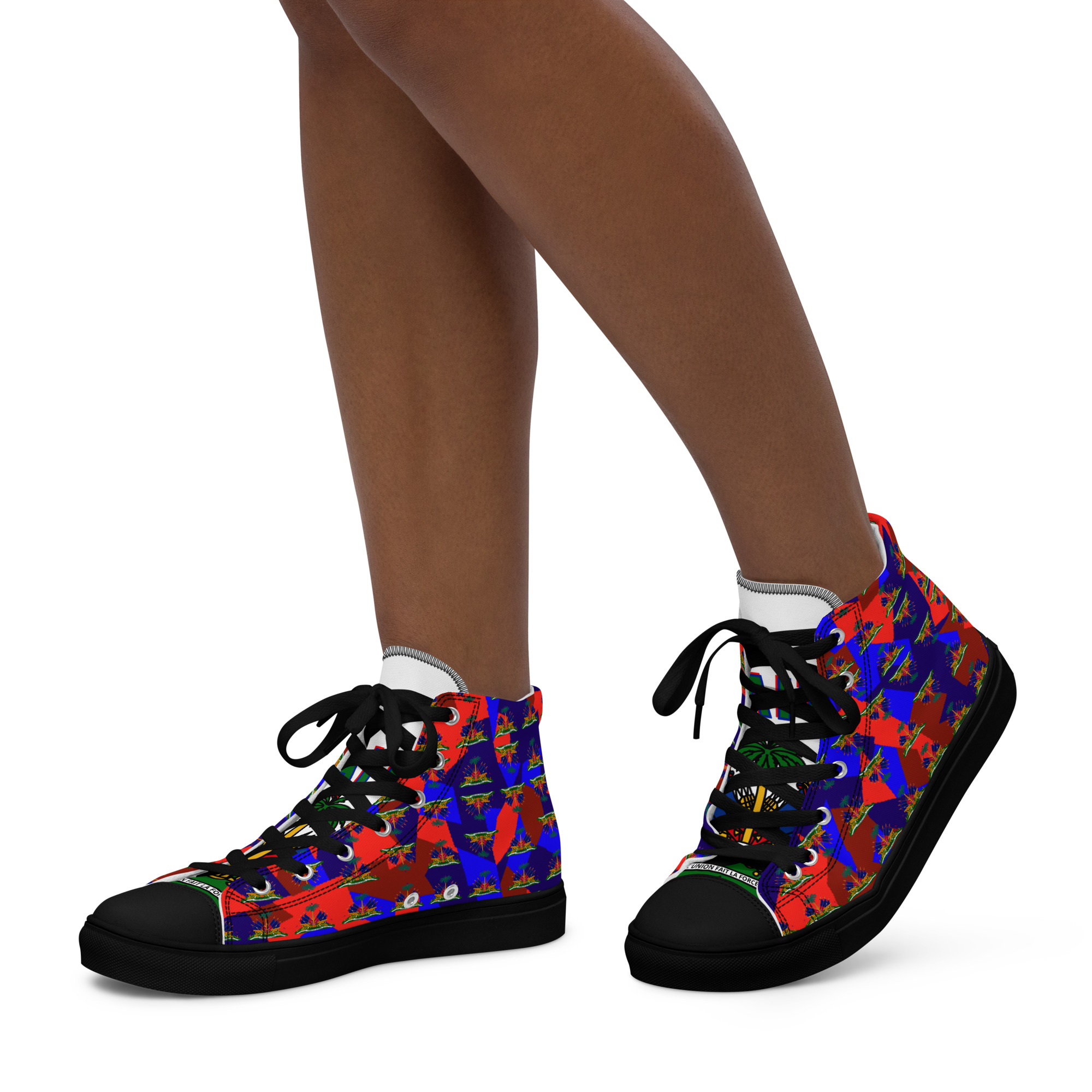Haiti Emblem Geo Print Women’s High Top Canvas Shoes | Haitian Pride Streetwear