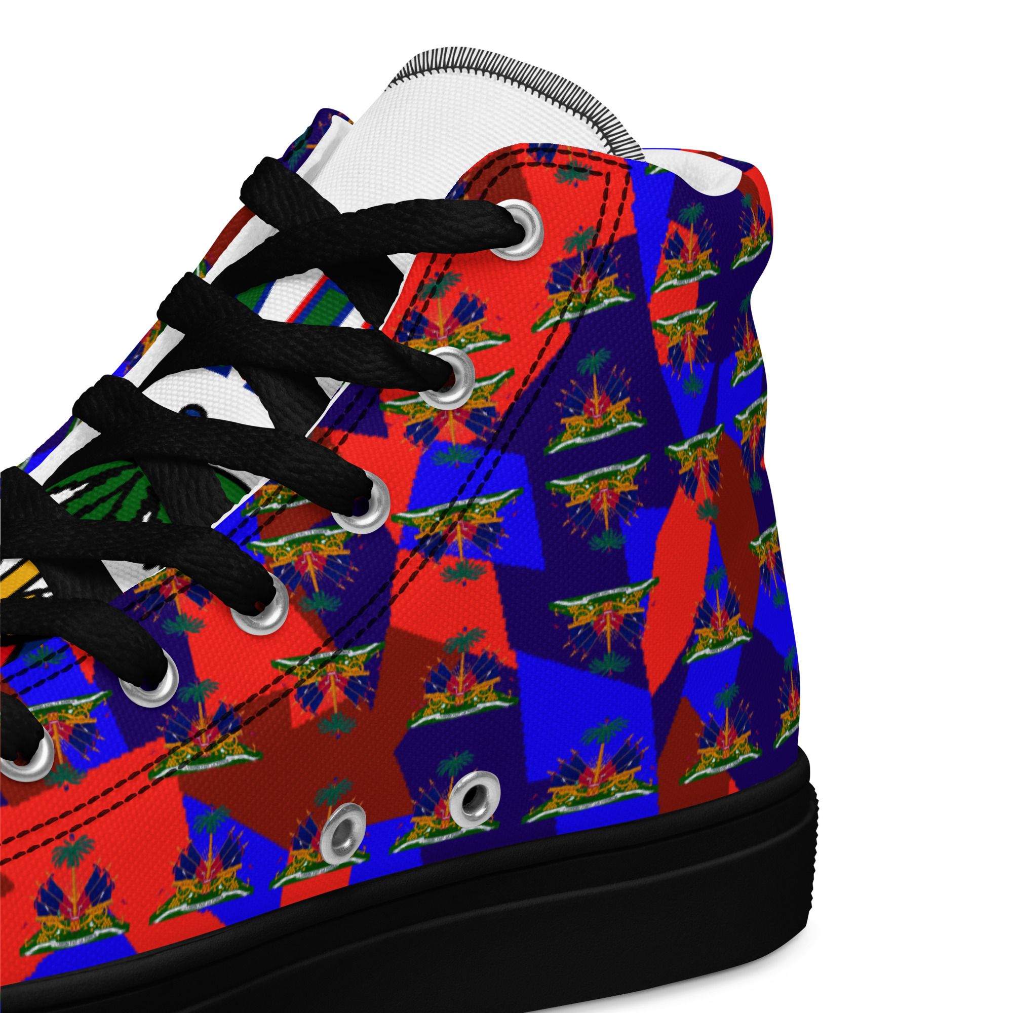 Haiti Emblem Geo Print Women’s High Top Canvas Shoes