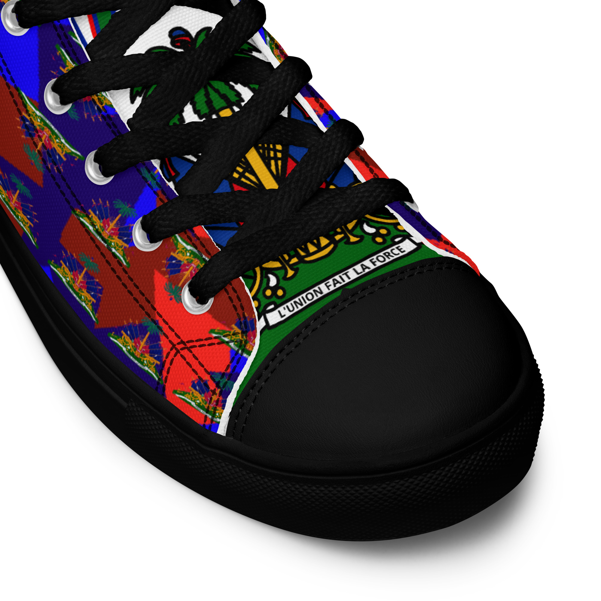 Haiti Emblem Geo Print Women’s High Top Canvas Shoes