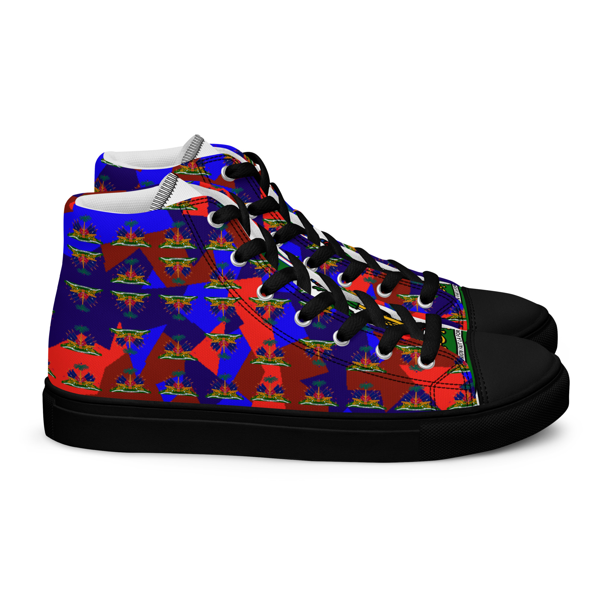 Haiti Emblem Geo Print Women’s High Top Canvas Shoes | Haitian Pride Streetwear - Image 14