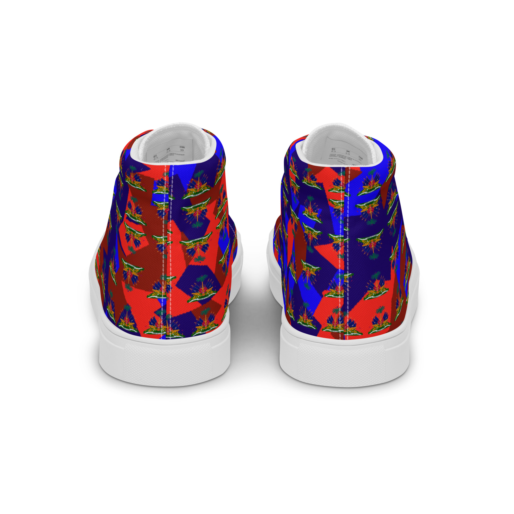 Haiti Emblem Geo Print Women’s High Top Canvas Shoes | Haitian Pride Streetwear - Image 13