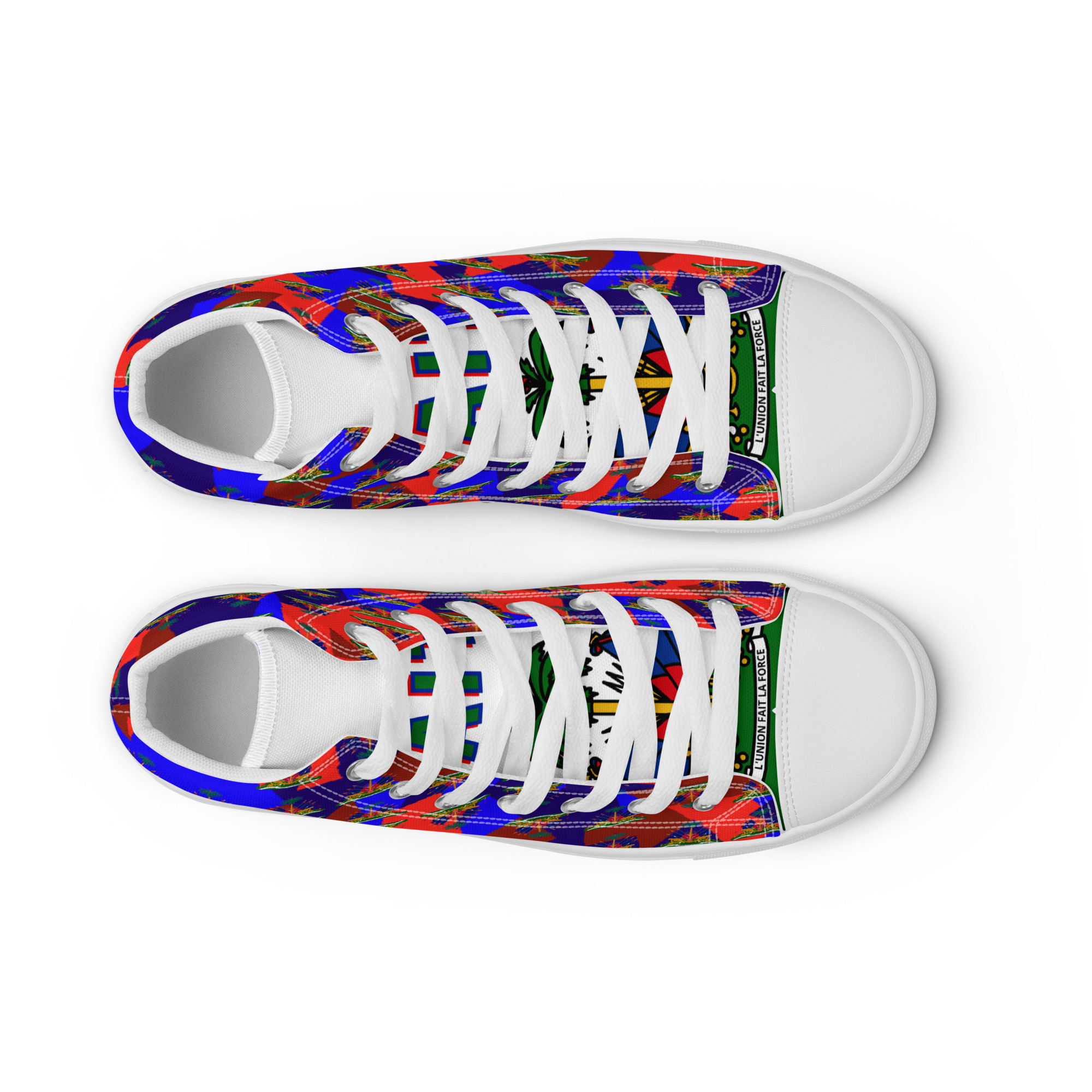 Haiti Emblem Geo Print Women’s High Top Canvas Shoes | Haitian Pride Streetwear - Image 9