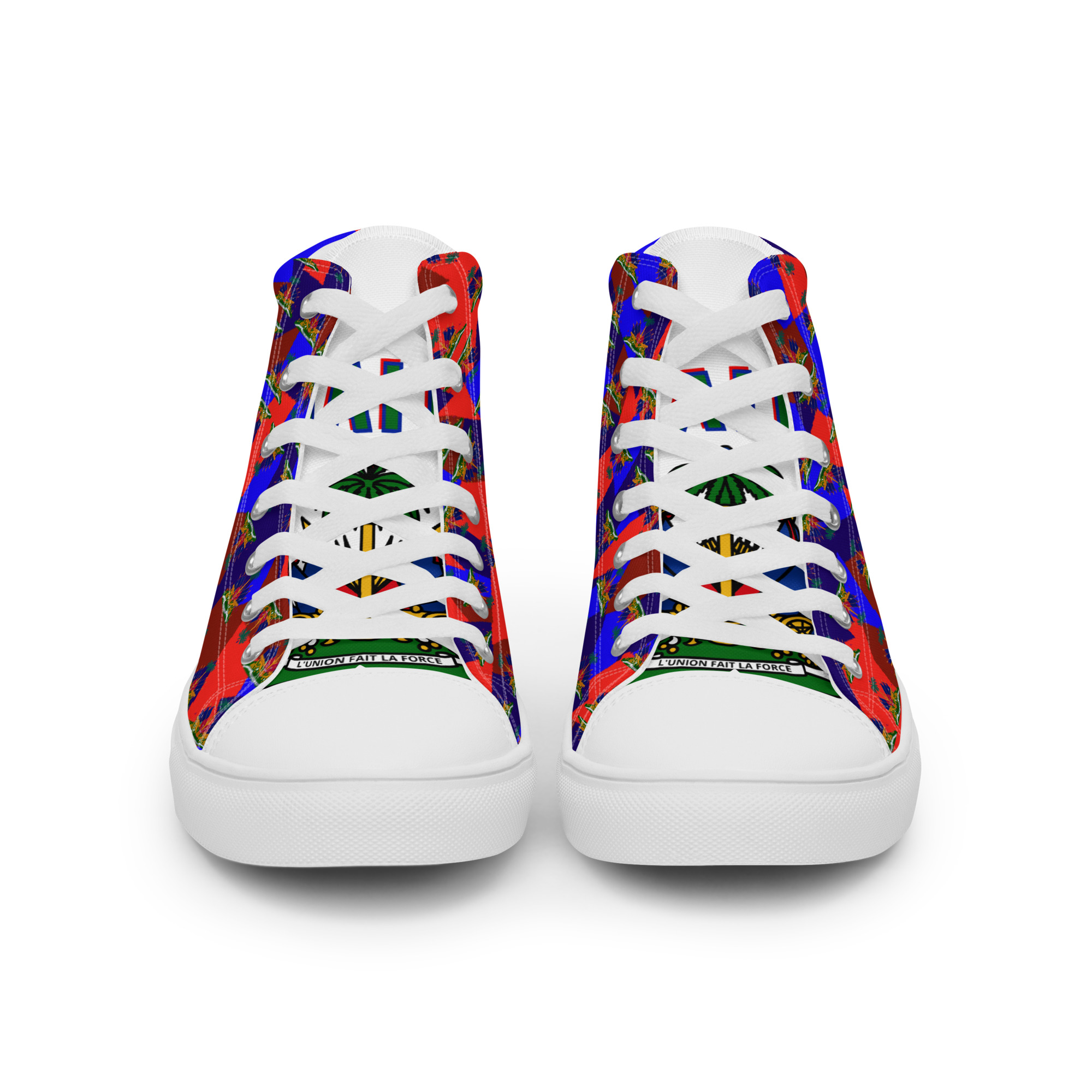 Haiti Emblem Geo Print Women’s High Top Canvas Shoes