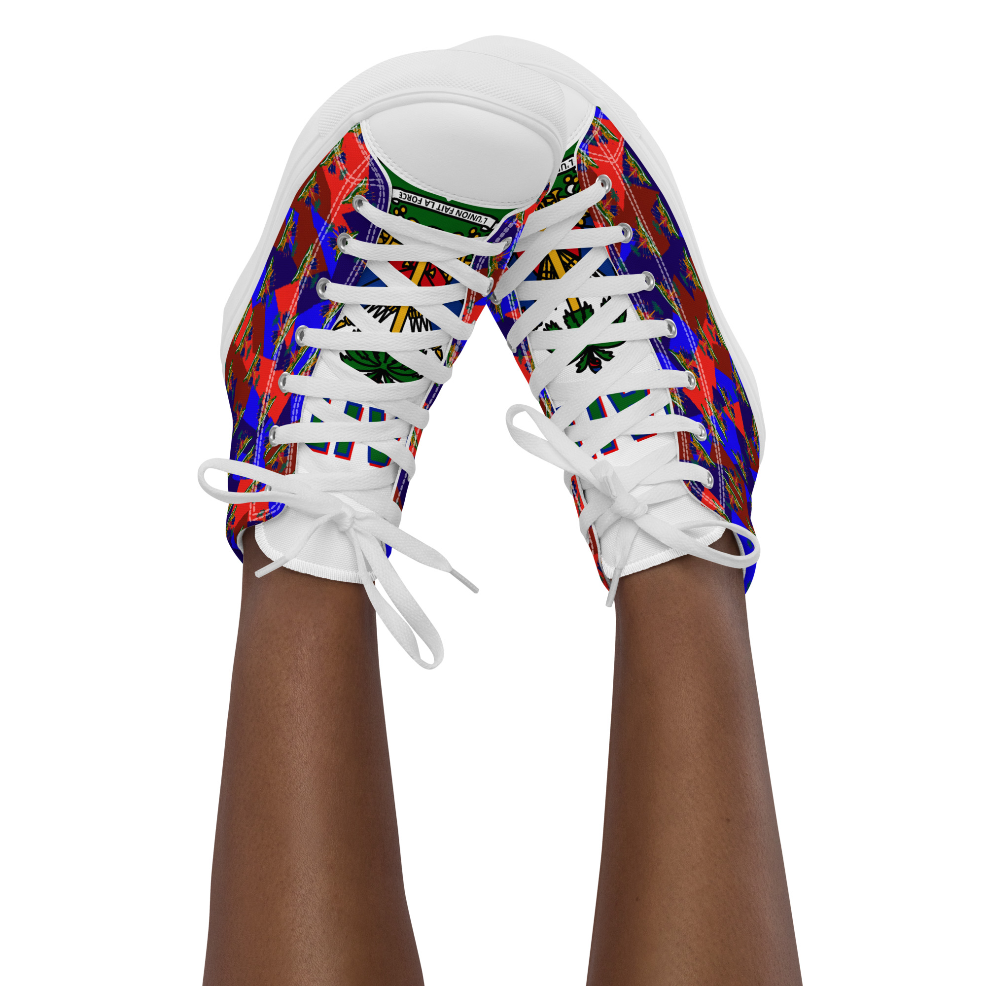 Haiti Emblem Geo Print Women’s High Top Canvas Shoes | Haitian Pride Streetwear