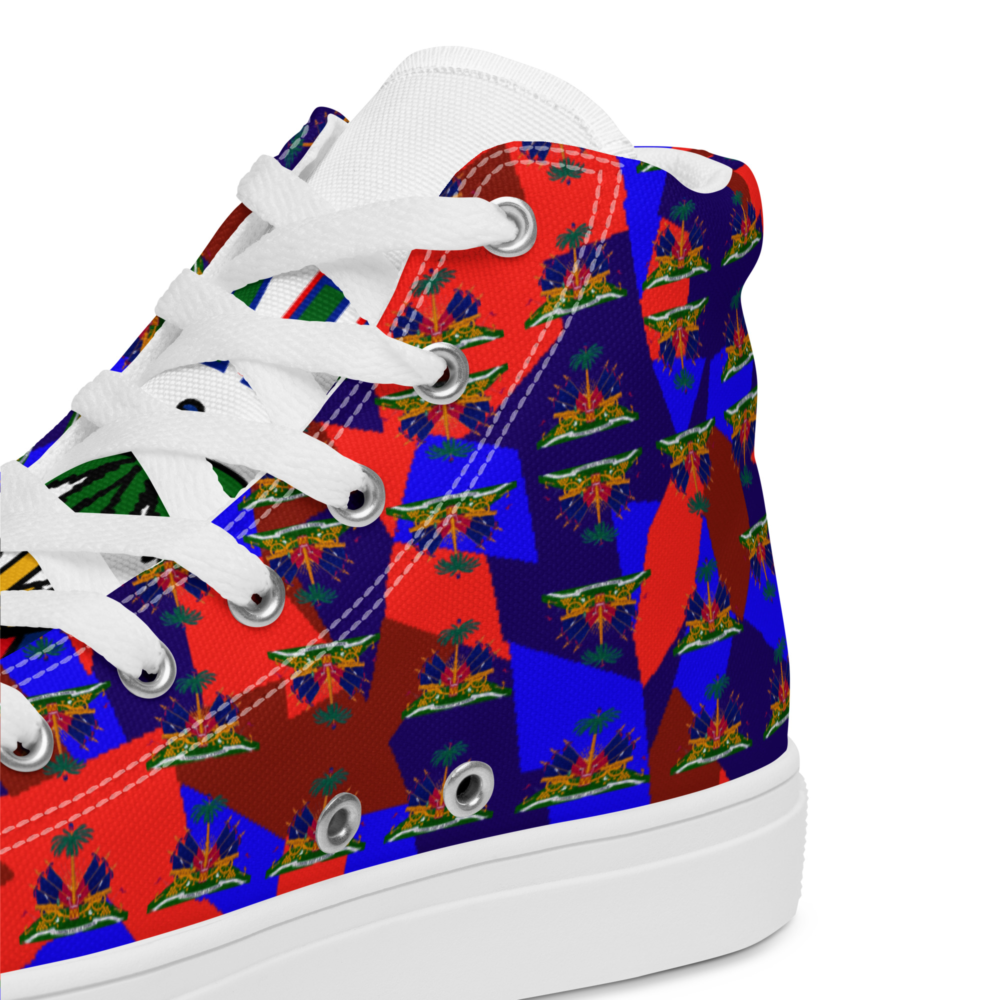 Haiti Emblem Geo Print Women’s High Top Canvas Shoes | Haitian Pride Streetwear - Image 7