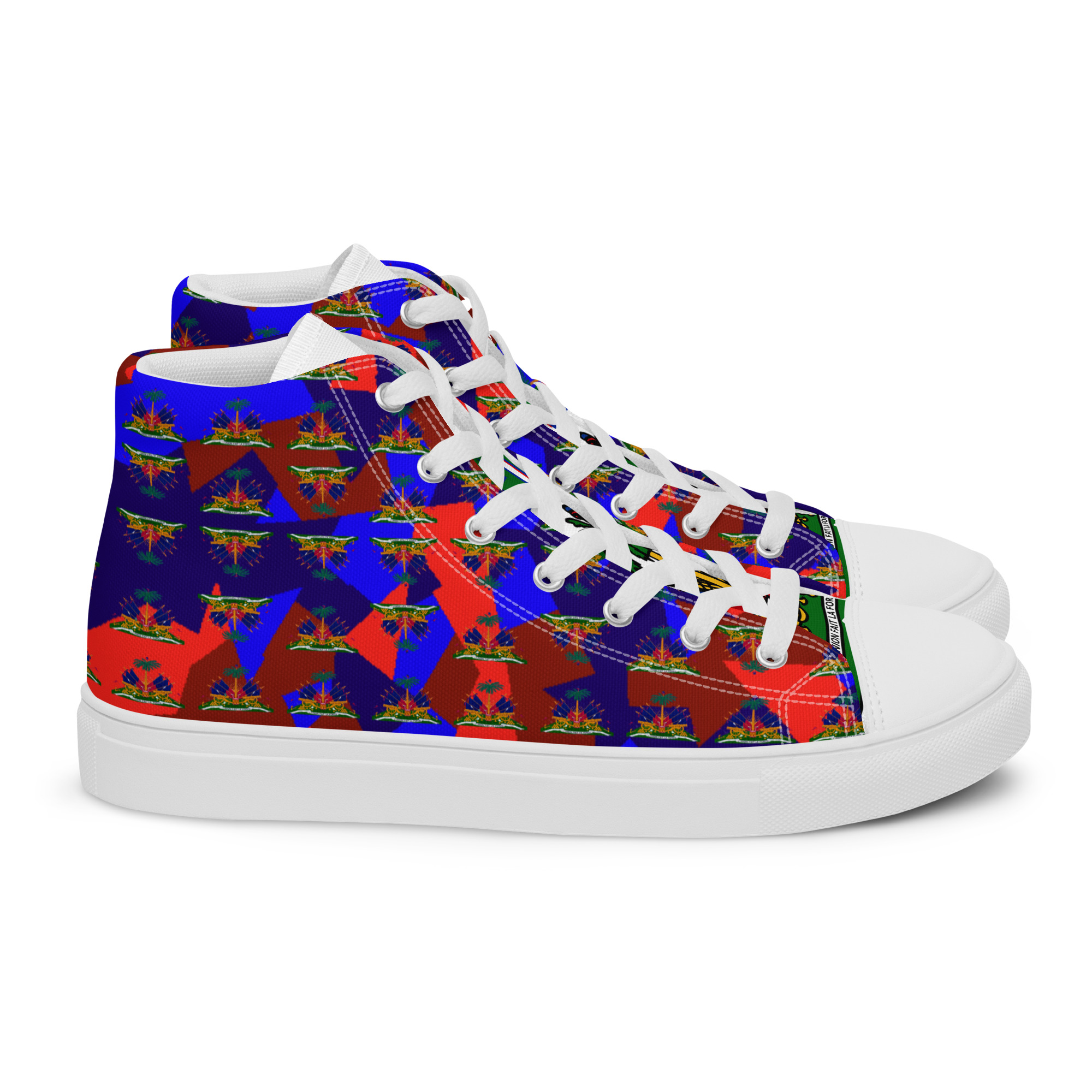 Haiti Emblem Geo Print Women’s High Top Canvas Shoes | Haitian Pride Streetwear - Image 10